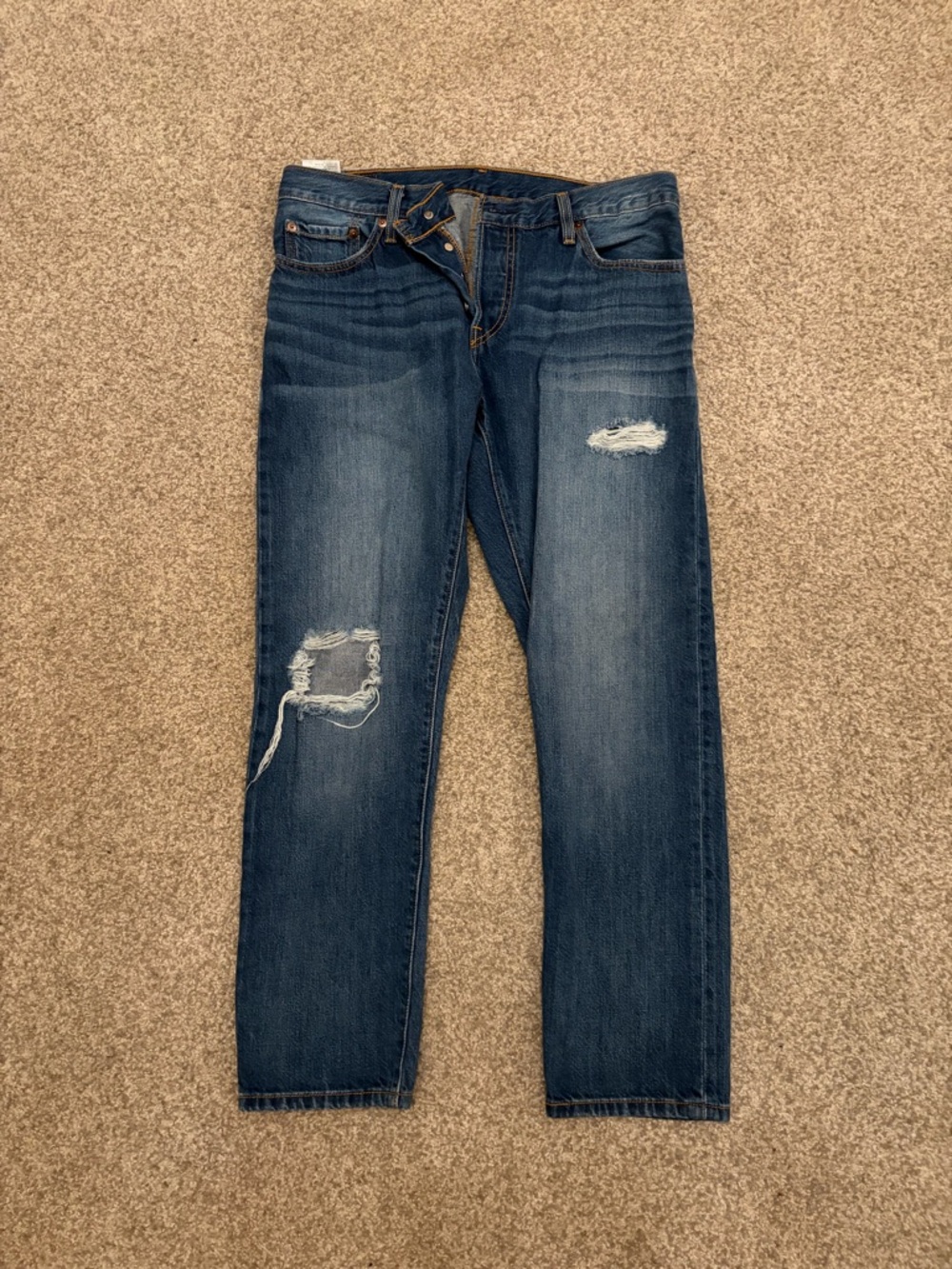 Women’s Distressed Straight-Leg Jeans — Dark Blue